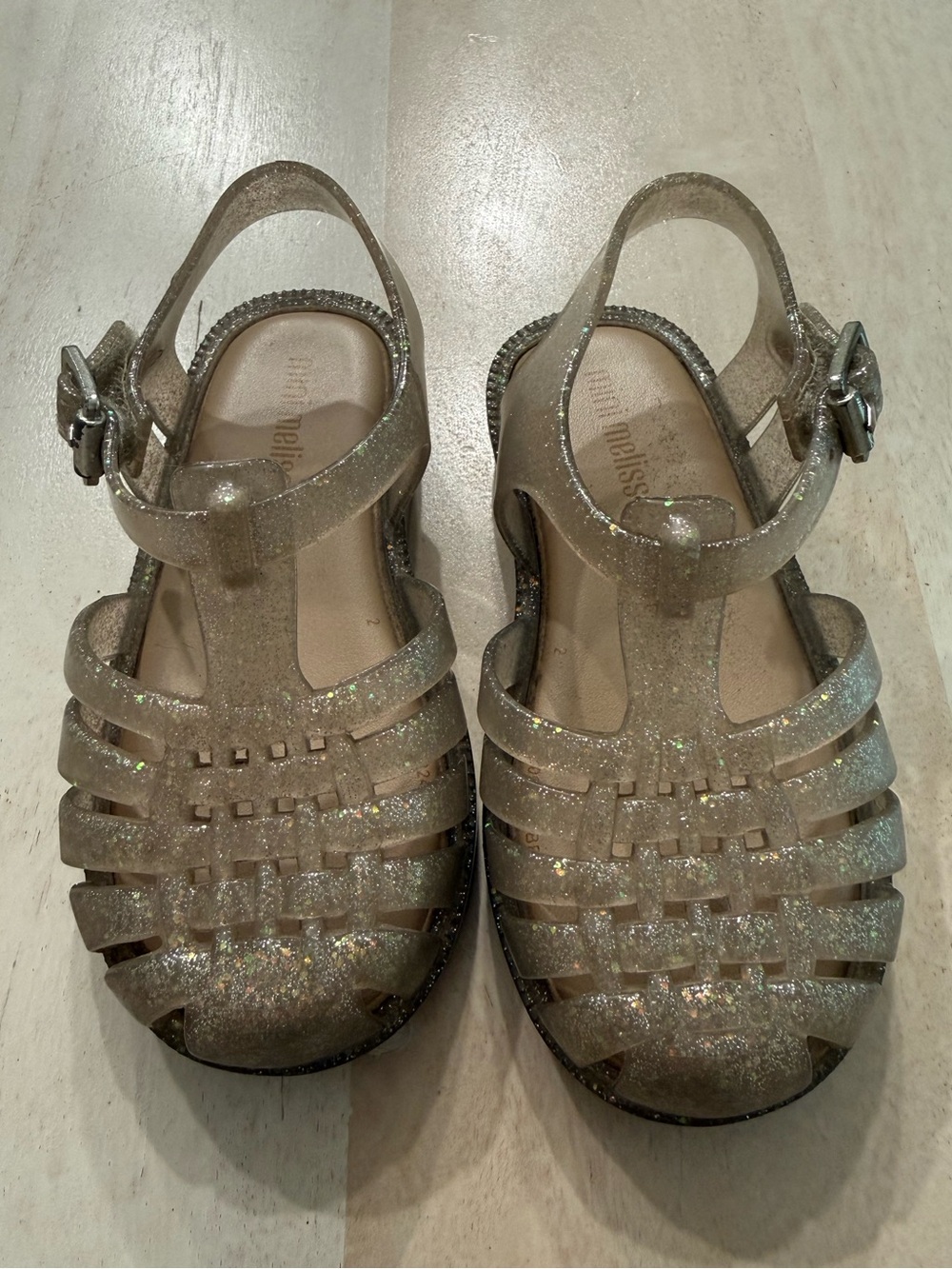 Mini Melissa Glitter Jelly Sandals - Sparkling Cream size 8